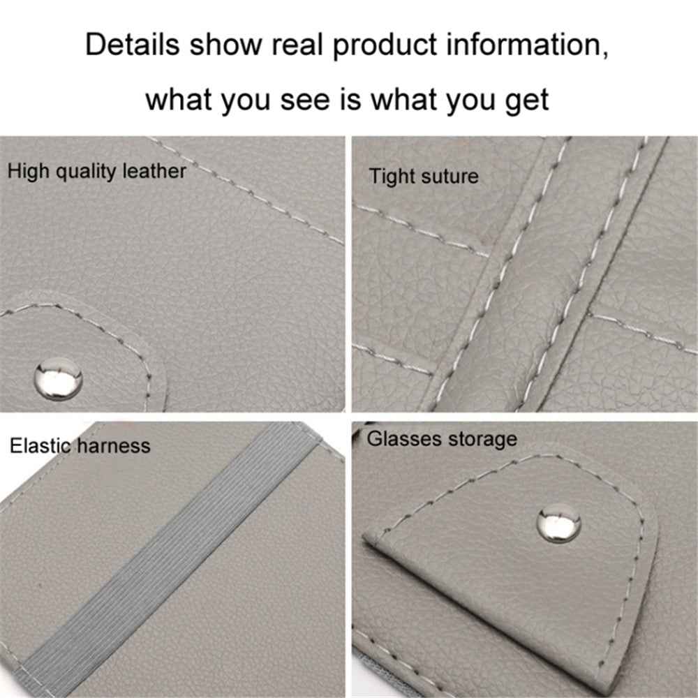 Car Sun Visor Decorative Storage Bag PU Leather Bill Glasses Cards CD Holder Storage Bag (No Zipper) - Black