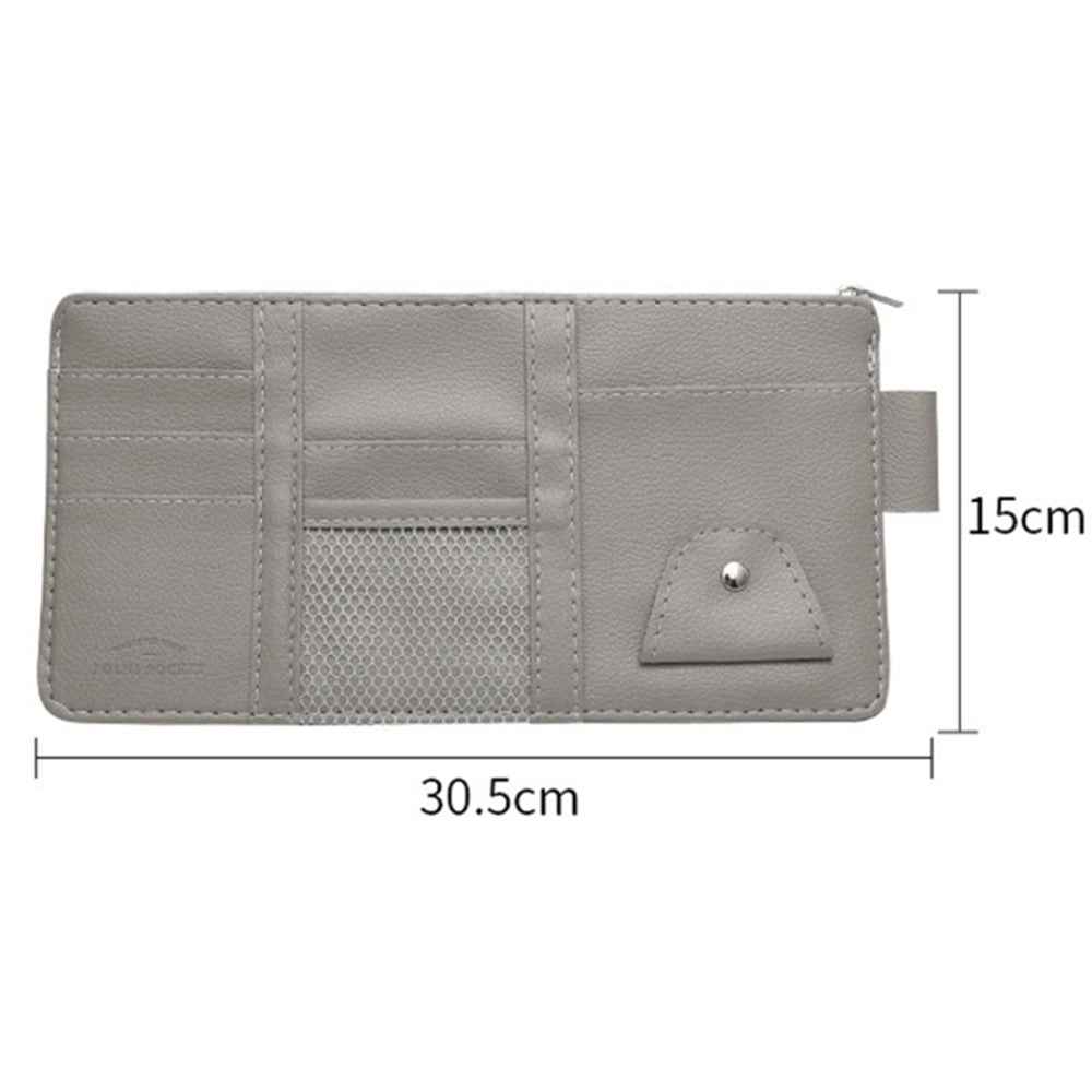 Car Sun Visor Decorative Storage Bag PU Leather Bill Glasses Cards CD Holder Storage Bag (No Zipper) - Beige