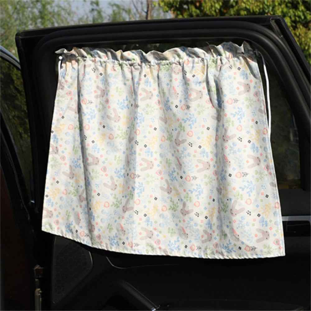 Cute Pattern Printed Car Window Anti-UV Curtain Cotton Cloth Vehicle Side Window Sun Shade Curtain - Rabbit