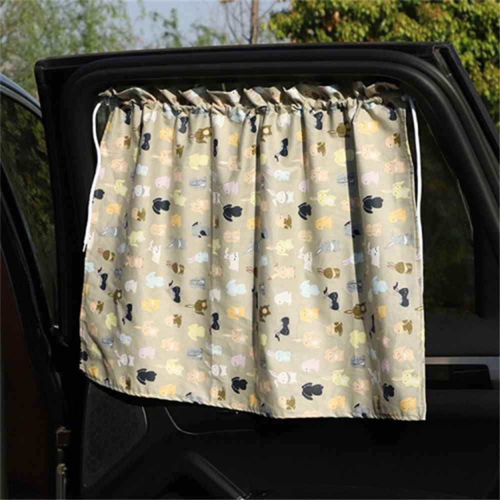 Cute Pattern Printed Car Window Anti-UV Curtain Cotton Cloth Vehicle Side Window Sun Shade Curtain - Long-eared Rabbit