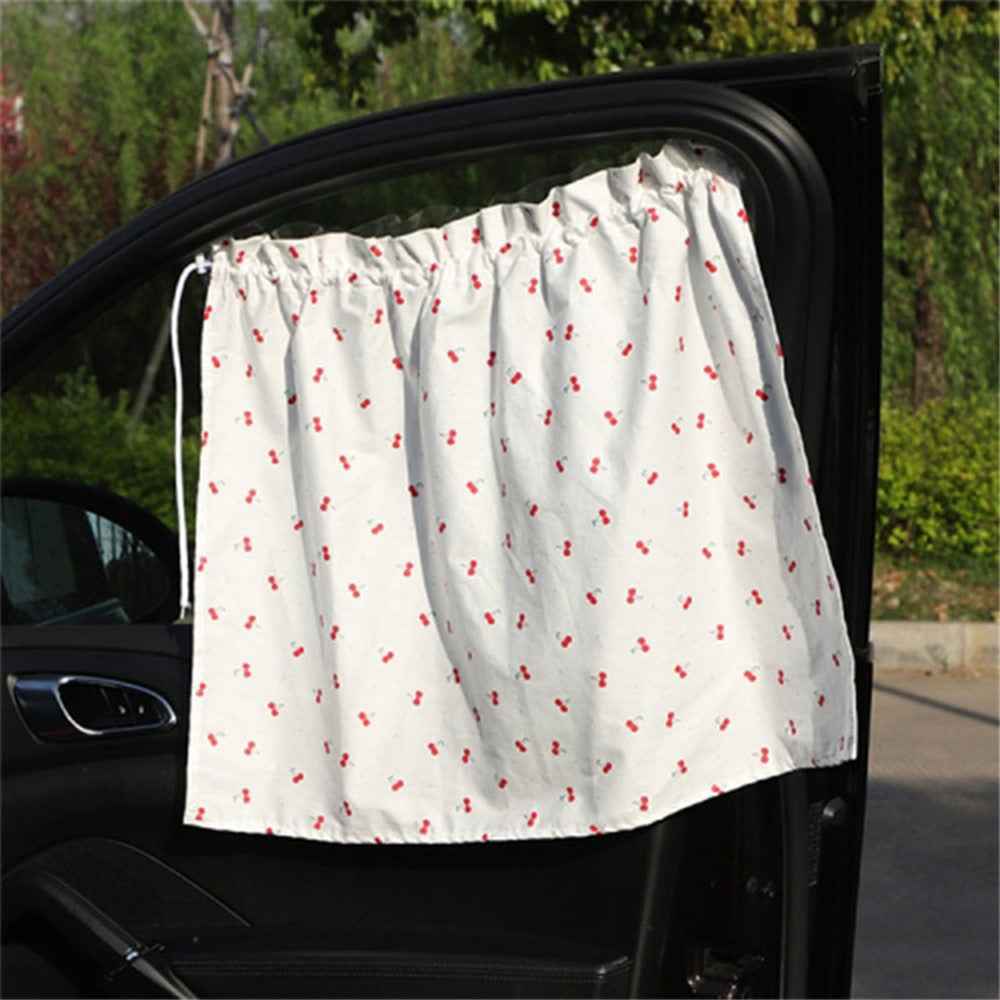 Cute Pattern Printed Car Window Anti-UV Curtain Cotton Cloth Vehicle Side Window Sun Shade Curtain - Cherry