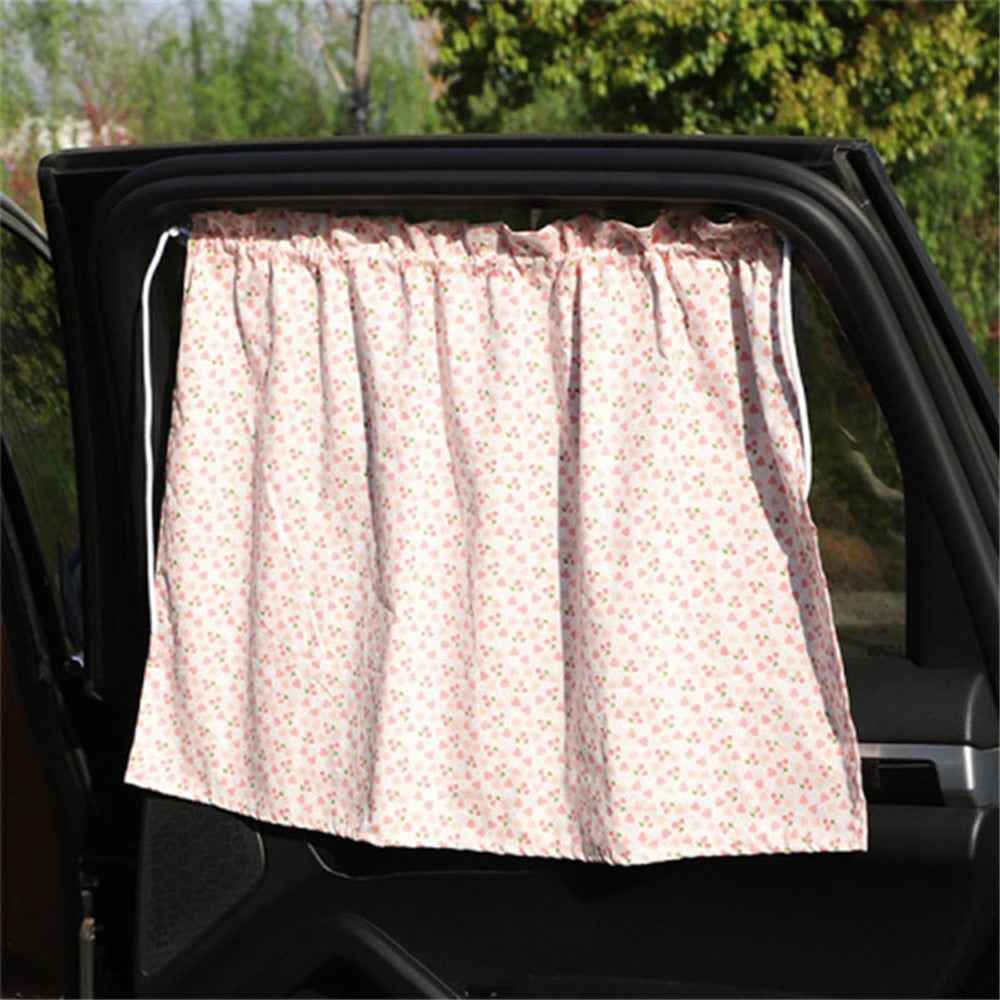 Cute Pattern Printed Car Window Anti-UV Curtain Cotton Cloth Vehicle Side Window Sun Shade Curtain - Pink Love Heart