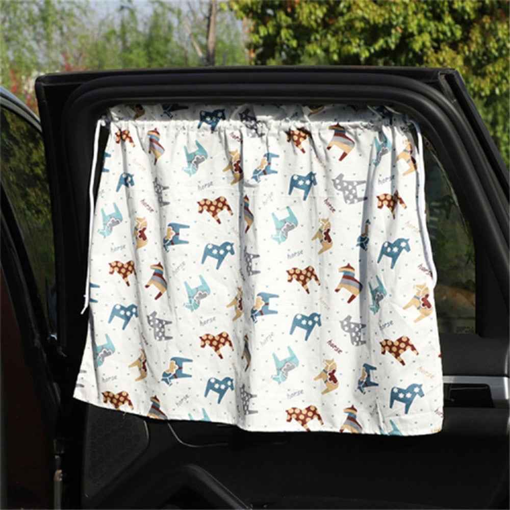 Cute Pattern Printed Car Window Anti-UV Curtain Cotton Cloth Vehicle Side Window Sun Shade Curtain - Horse