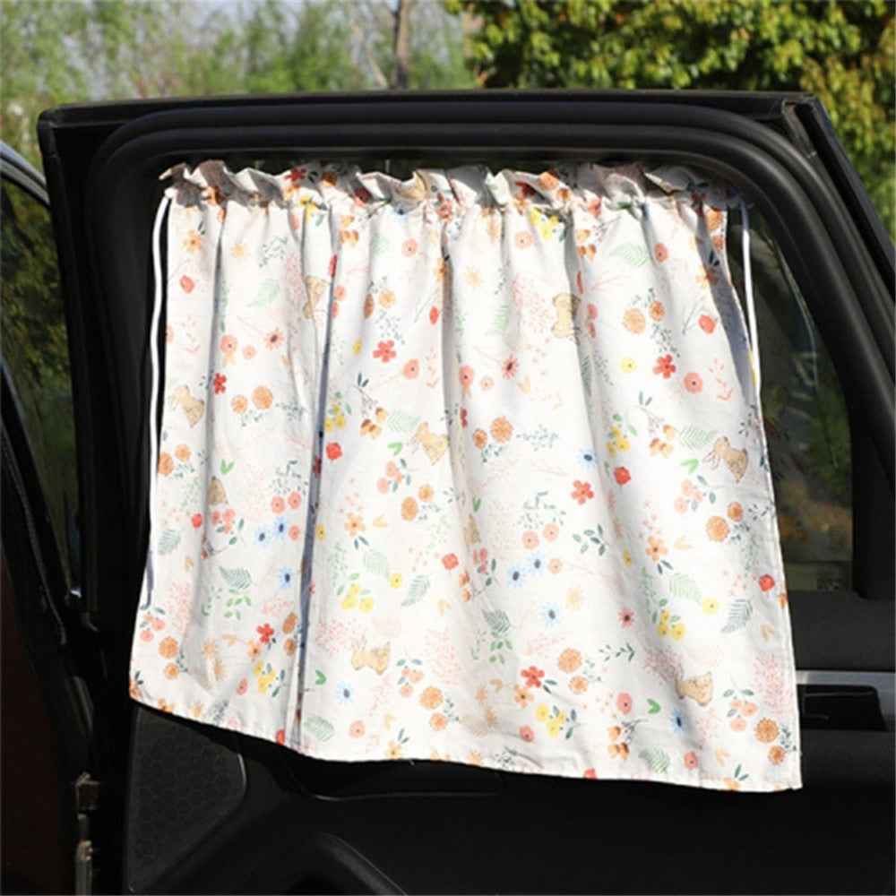 Cute Pattern Printed Car Window Anti-UV Curtain Cotton Cloth Vehicle Side Window Sun Shade Curtain - Small Flower