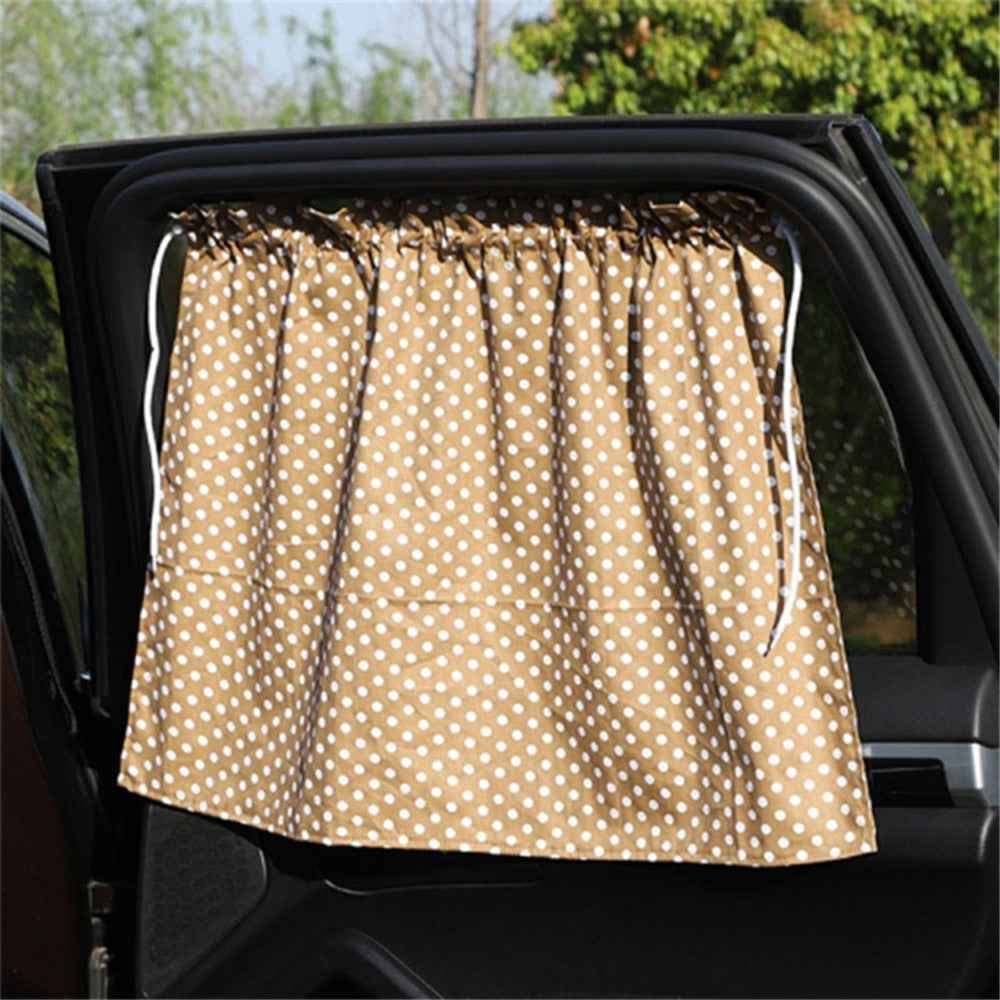 Cute Pattern Printed Car Window Anti-UV Curtain Cotton Cloth Vehicle Side Window Sun Shade Curtain - Dot / Coffee