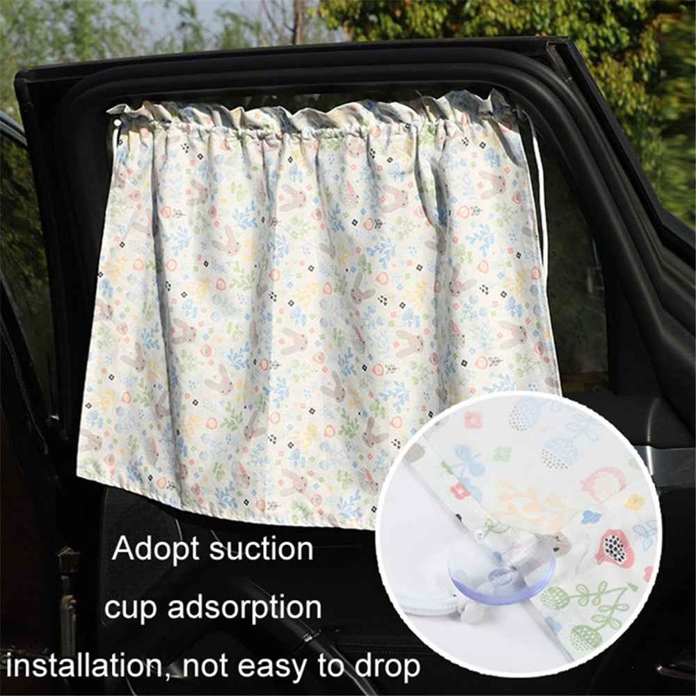 Cute Pattern Printed Car Window Anti-UV Curtain Cotton Cloth Vehicle Side Window Sun Shade Curtain - Rabbit / Blue Stripe