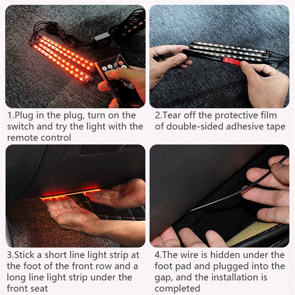 E6U48 USB 5V Voice Control Car Ambient Light 48 LED Music Light Strip for Bedside, TV Background