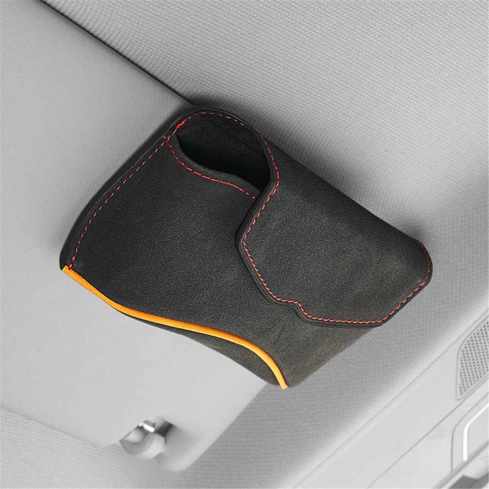 Universal Clip-on Sunglasses Case for Car Sunvisor Card Holder Glasses Storage Box - Black