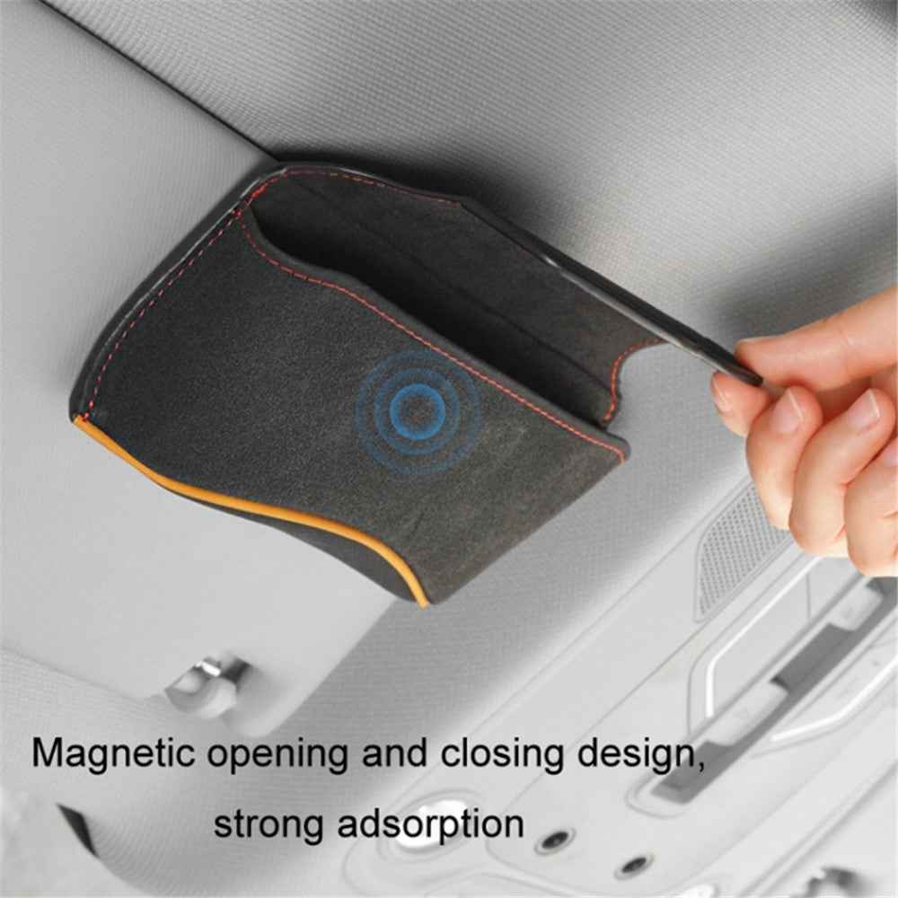 Universal Clip-on Sunglasses Case for Car Sunvisor Card Holder Glasses Storage Box - Black