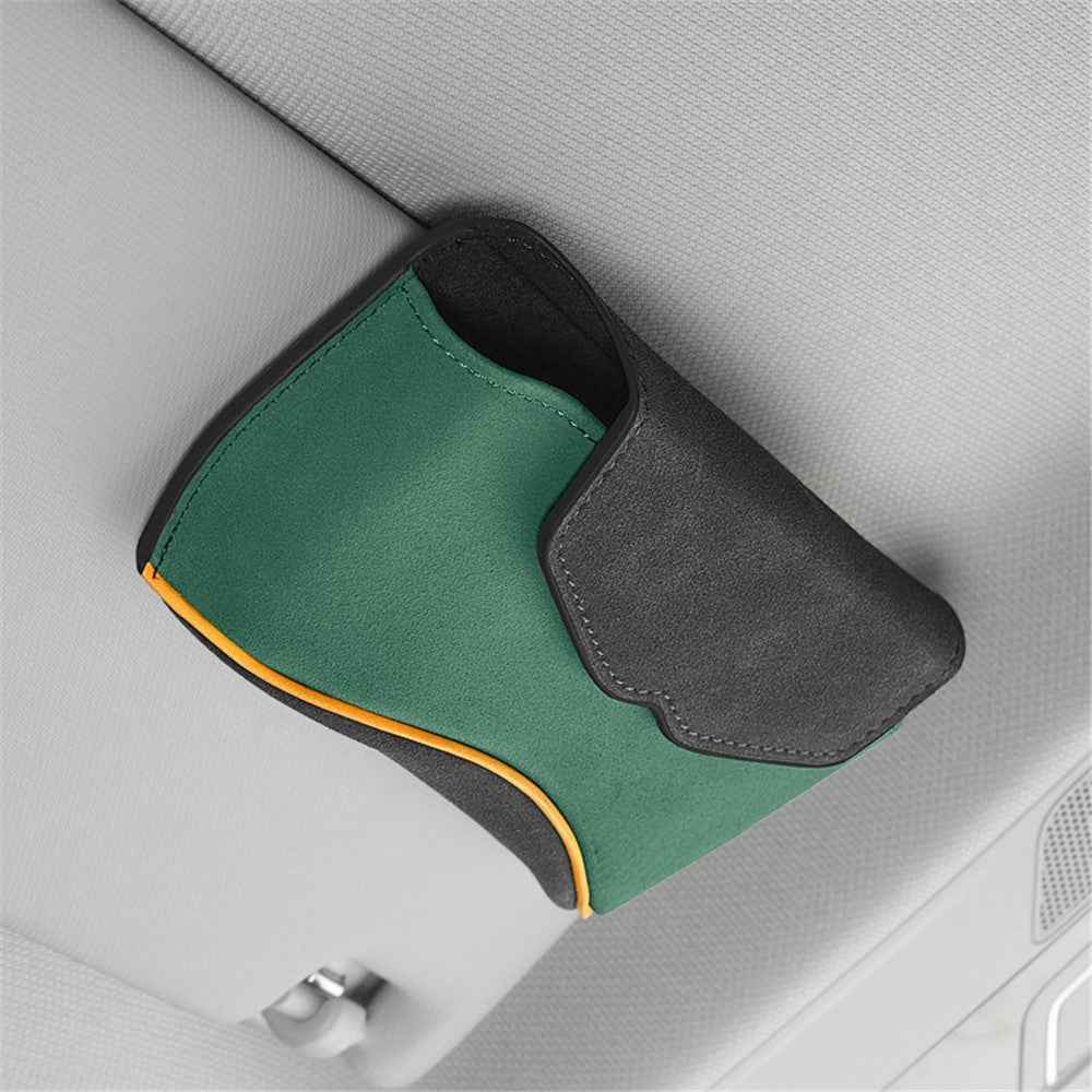 Universal Clip-on Sunglasses Case for Car Sunvisor Card Holder Glasses Storage Box - Green