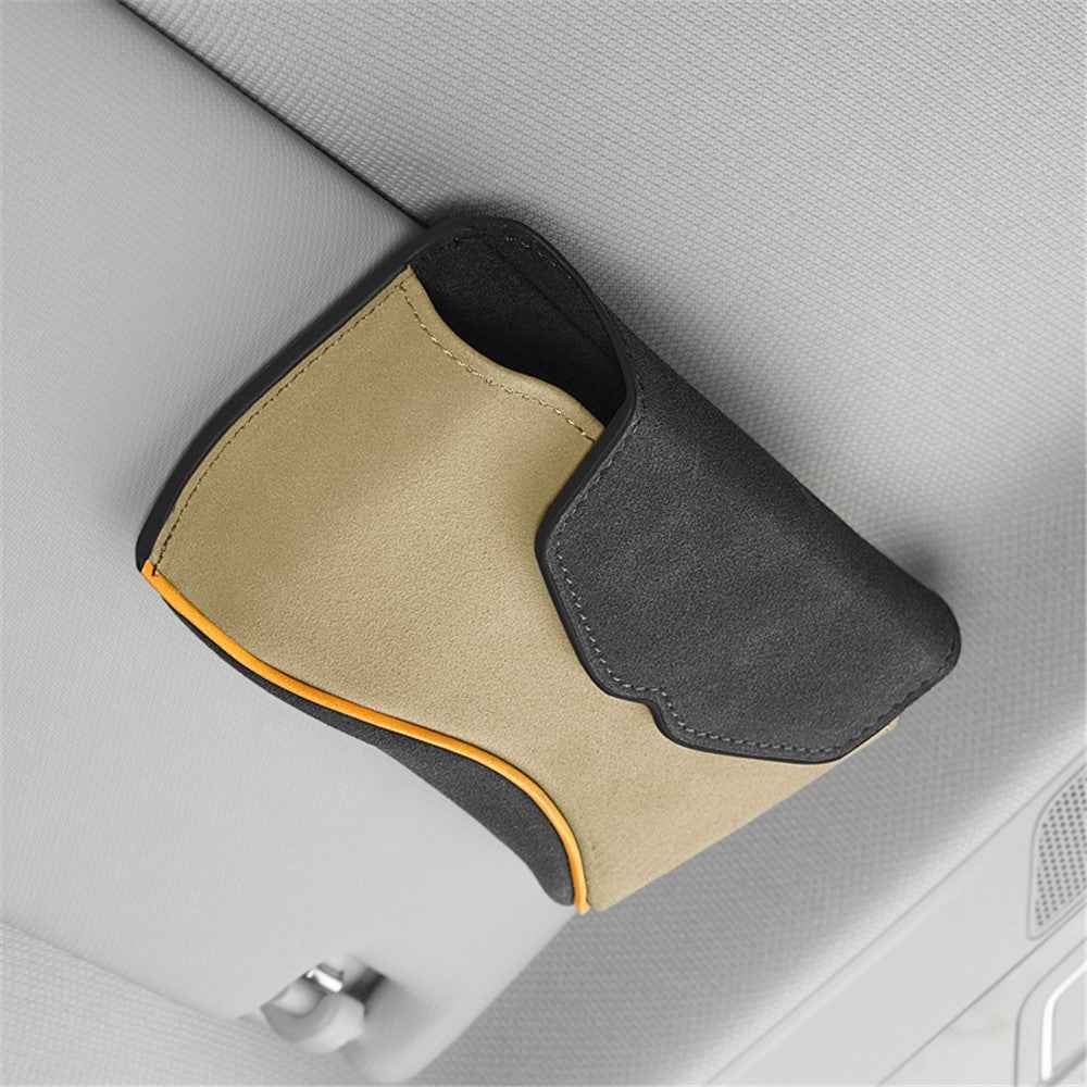 Universal Clip-on Sunglasses Case for Car Sunvisor Card Holder Glasses Storage Box - Beige