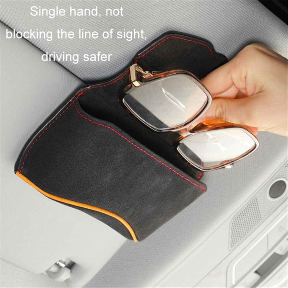 Universal Clip-on Sunglasses Case for Car Sunvisor Card Holder Glasses Storage Box - Beige