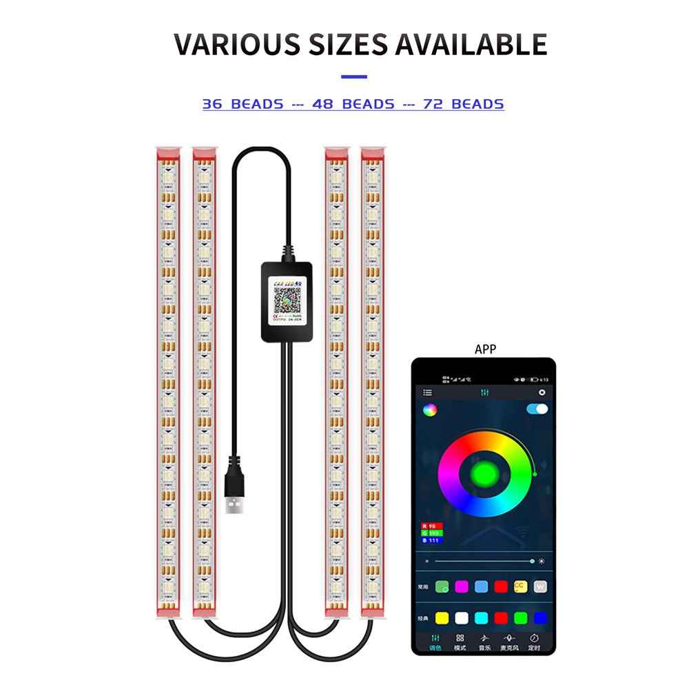 M1U36 36 LED Beads Bluetooth-compatible APP Controlled Colorful SUV Footwell Ambient Lights Car Interior Lights