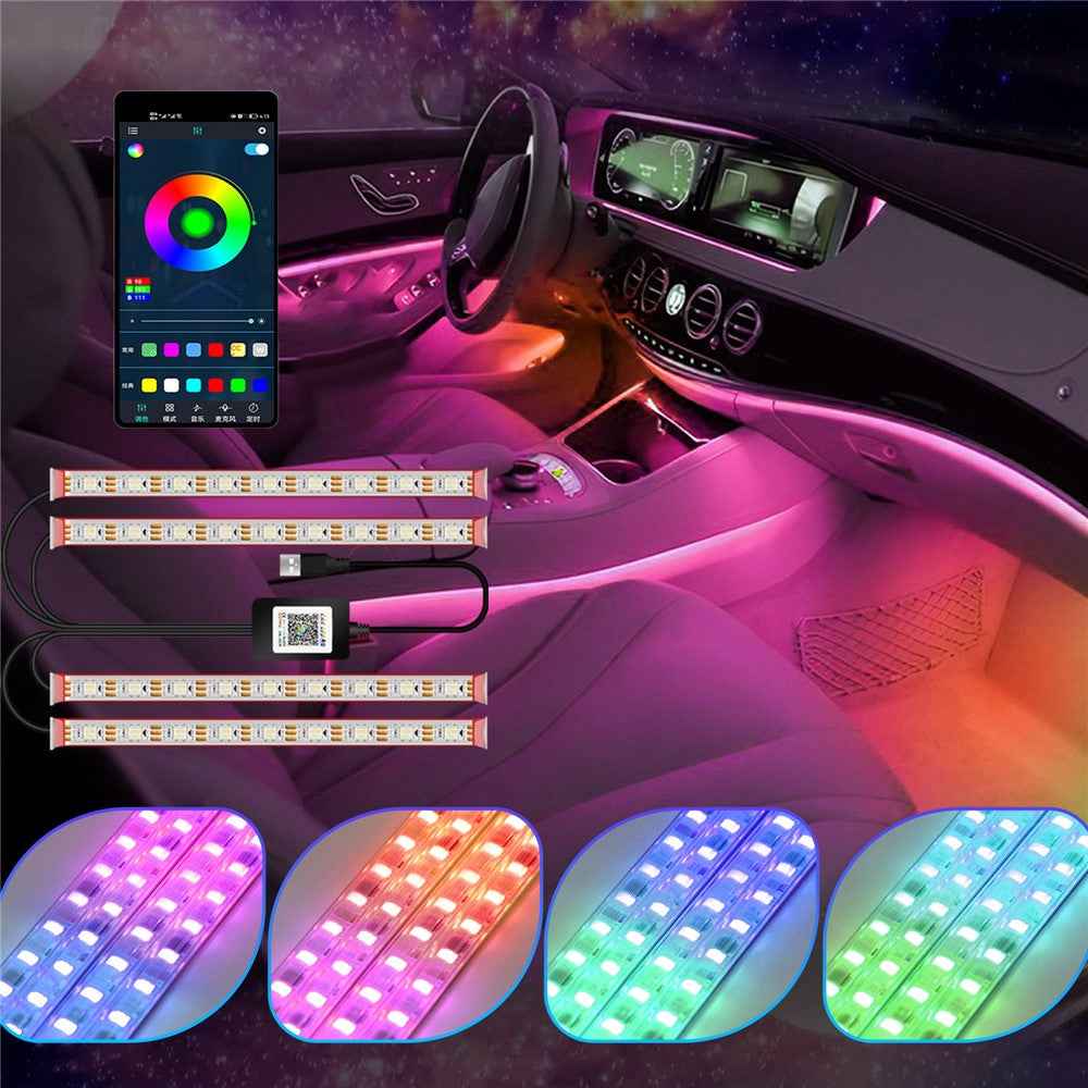 M1U36 36 LED Beads Bluetooth-compatible APP Controlled Colorful SUV Footwell Ambient Lights Car Interior Lights