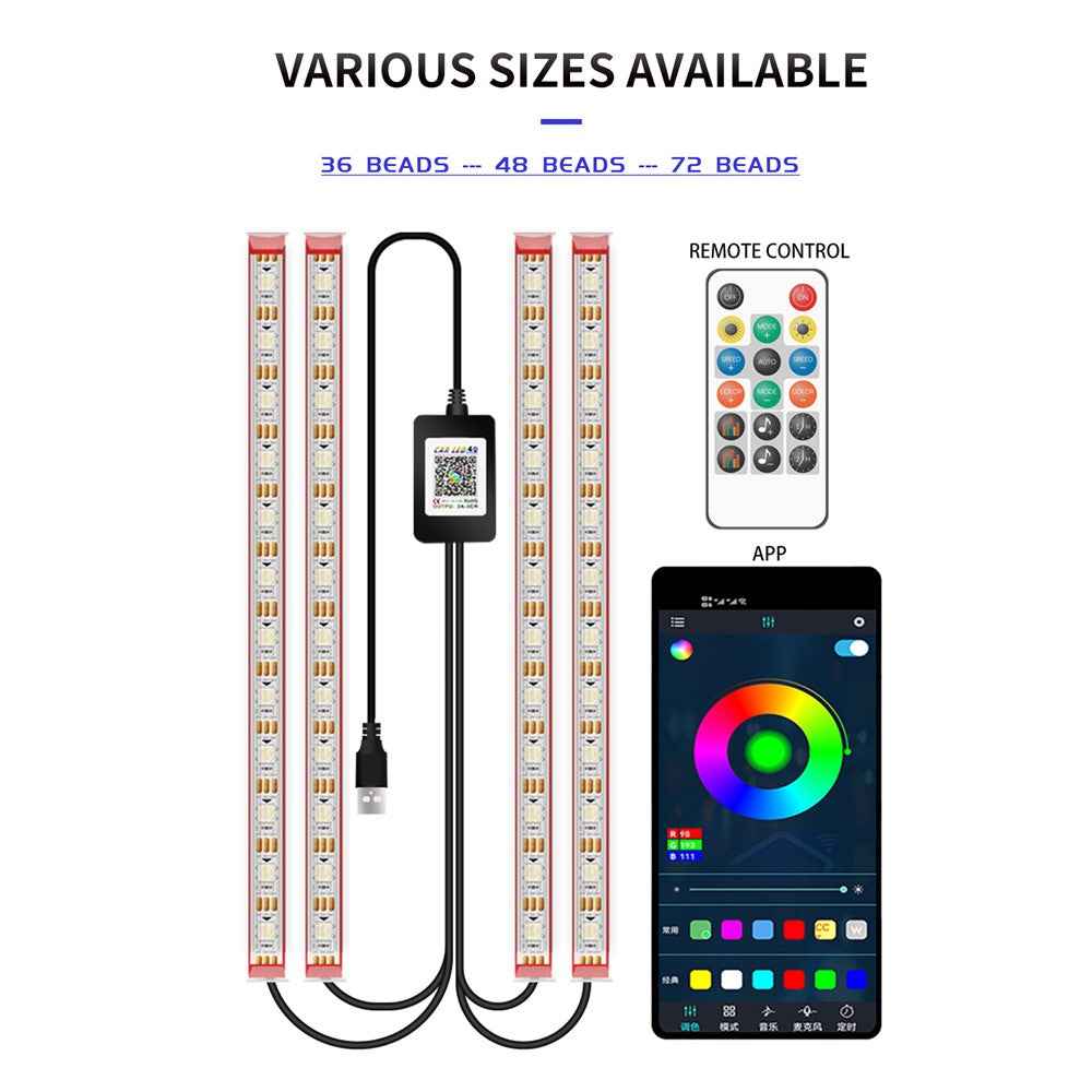 M2U48 SUV Footwell Colorful Ambient Lights 48 LED Beads Lamps Car Interior Lights Bluetooth-compatible APP Remote Controll Design