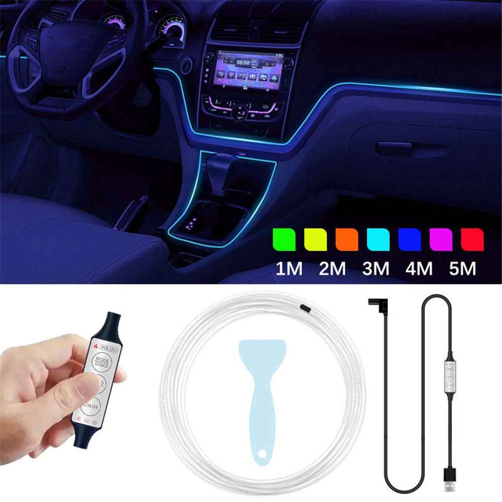 H3U 3m Car Interior LED Atmosphere Light Strip Flexible Cold Light USB Wire Control Decorative Neon Lamp