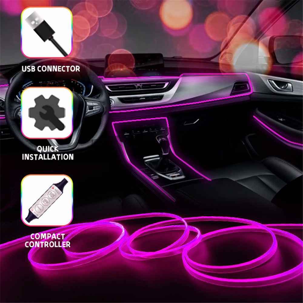 H3U 3m Car Interior LED Atmosphere Light Strip Flexible Cold Light USB Wire Control Decorative Neon Lamp