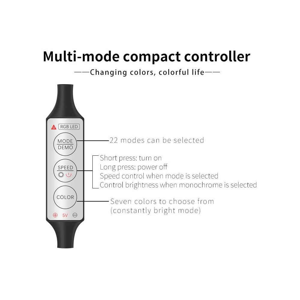 H5U 5m Car Interior Ambient RGB LED DIY Flexible Light Strip USB Wire Control Decorative Cold Light Strip