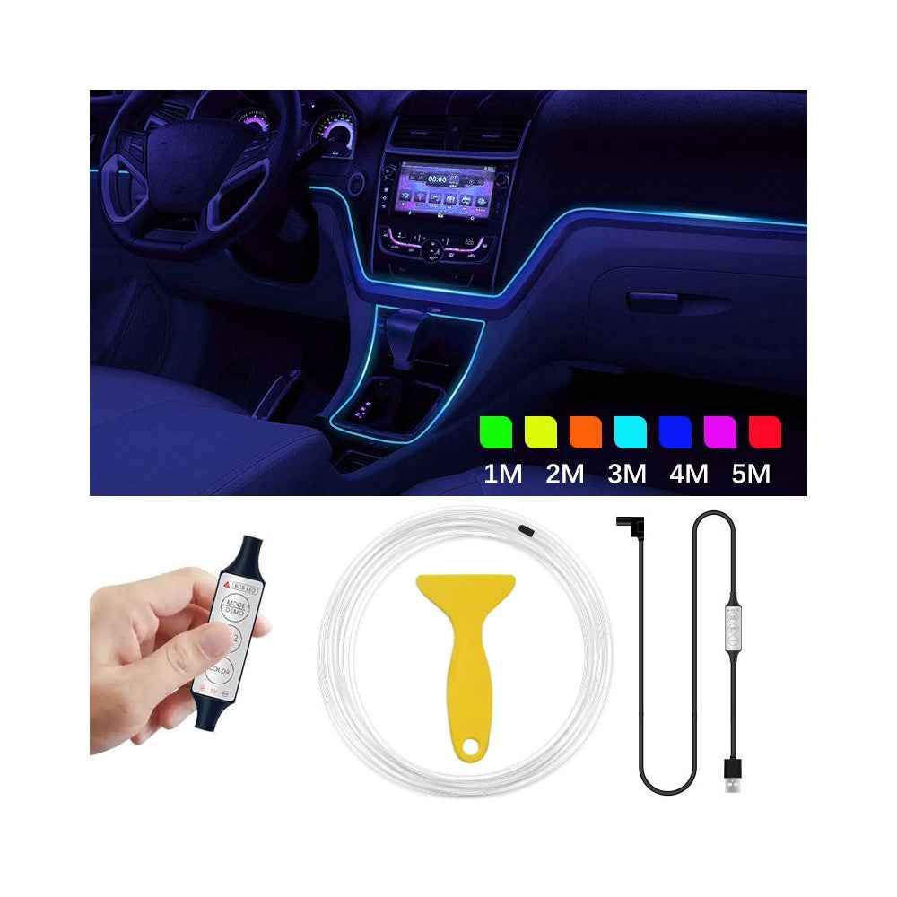 H5U 5m Car Interior Ambient RGB LED DIY Flexible Light Strip USB Wire Control Decorative Cold Light Strip