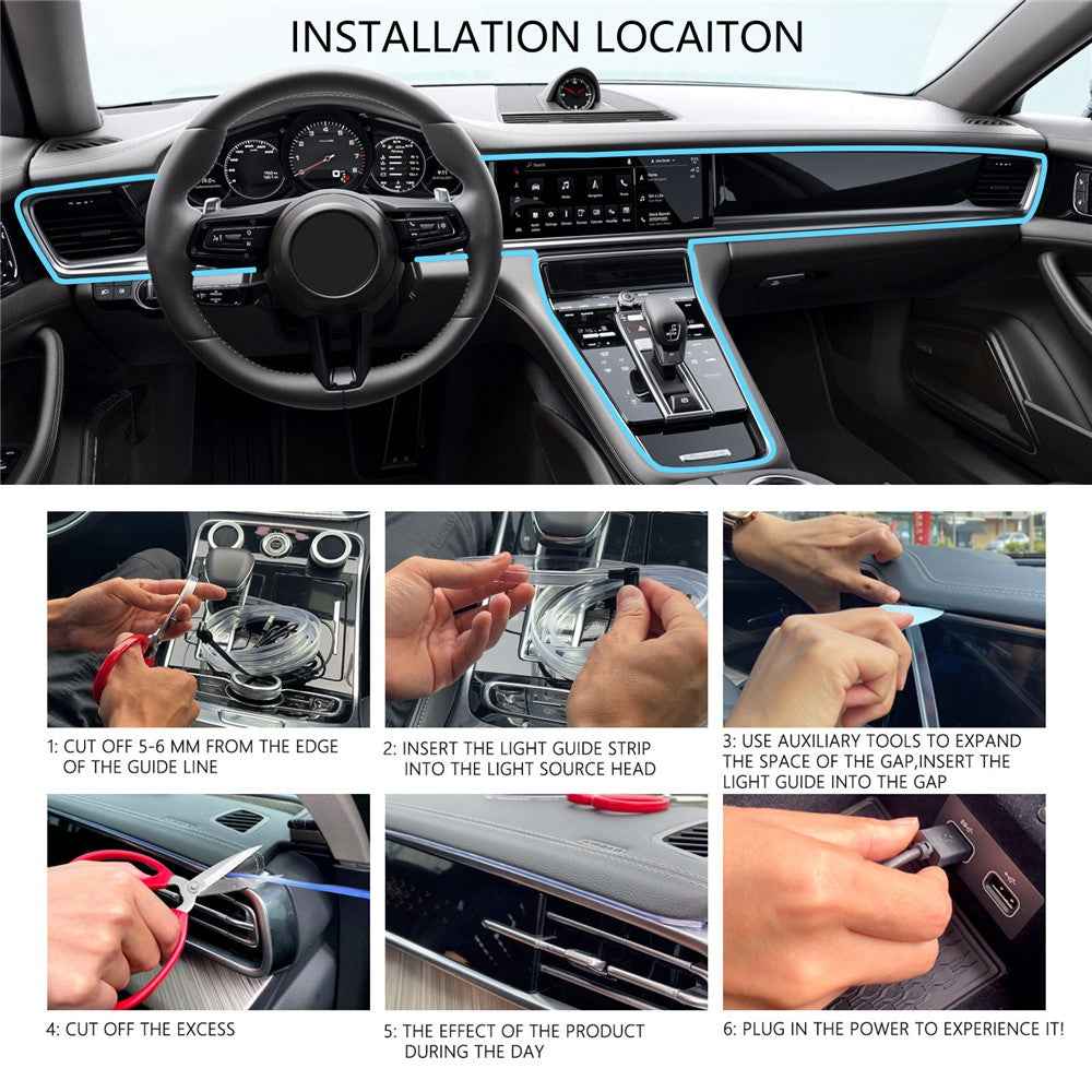 H2U 2m Car Interior Ambient Neon Cold Light Strip USB Wire Control RGB LED DIY Flexible Light Strip