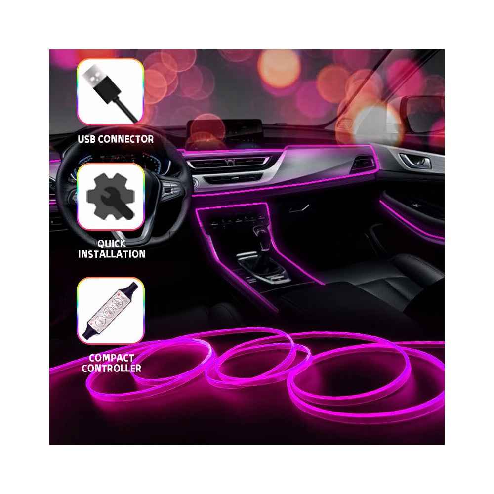 H2U 2m Car Interior Ambient Neon Cold Light Strip USB Wire Control RGB LED DIY Flexible Light Strip