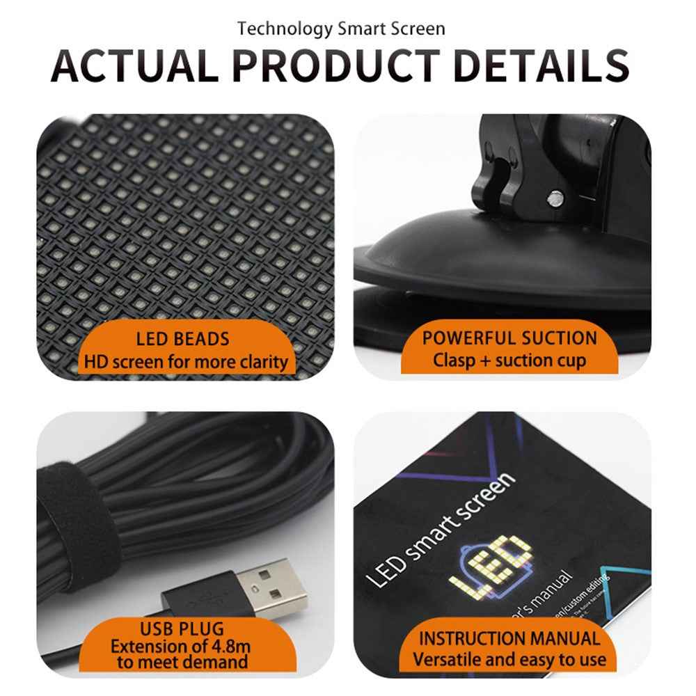 P64L Car LED Sign App Programmable Rear Windshield Scrolling Message LED Matrix Panel DIY Text Pattern Expression Screen