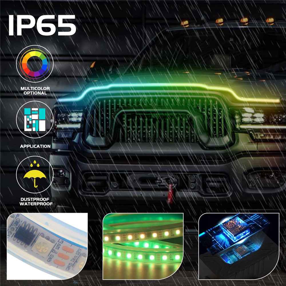 G15 1.5m Car Led Lights Exterior RGB Hood Light Strip Waterproof Headlight Dynamic RGB Exterior Car Strip Lights