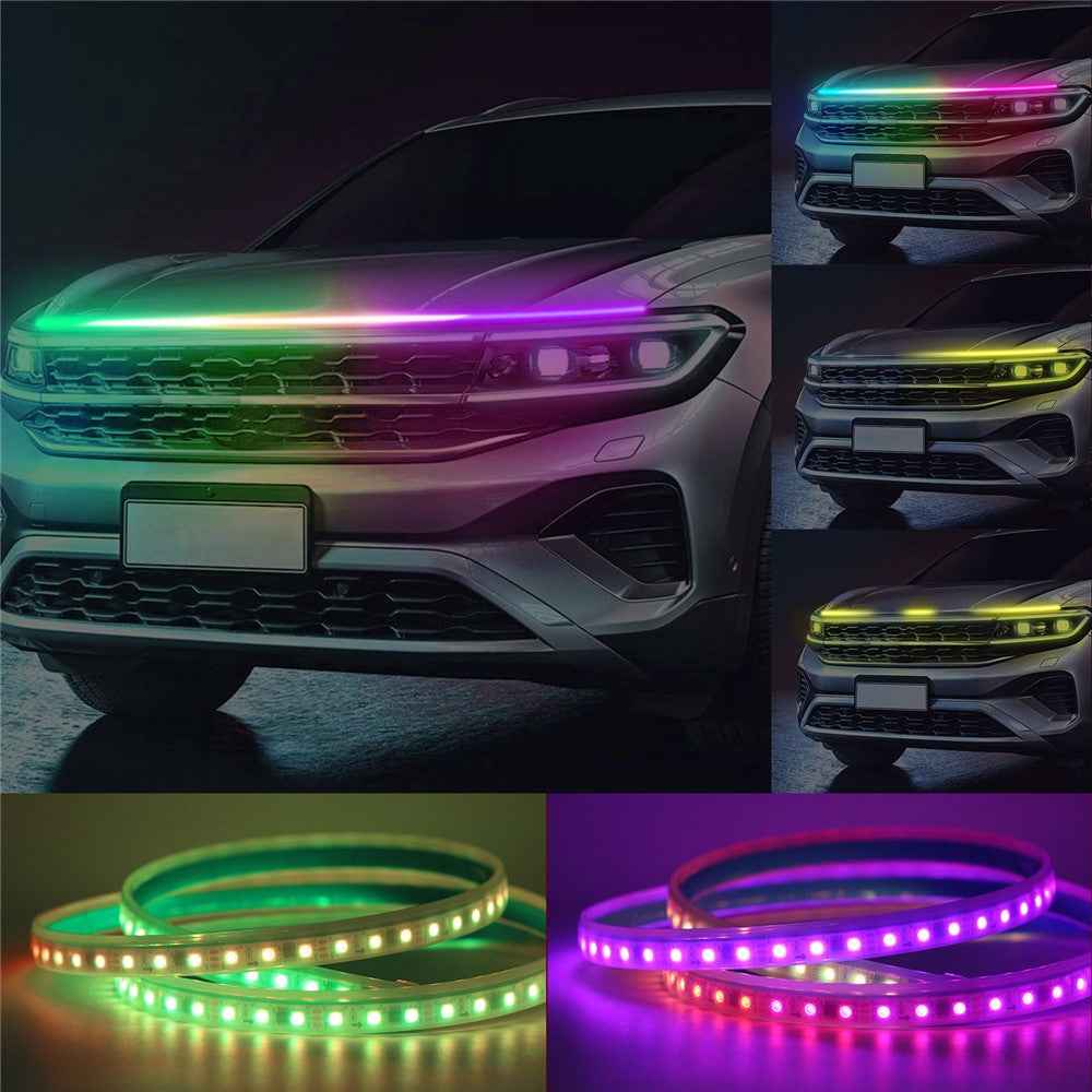 G15 1.5m Car Led Lights Exterior RGB Hood Light Strip Waterproof Headlight Dynamic RGB Exterior Car Strip Lights