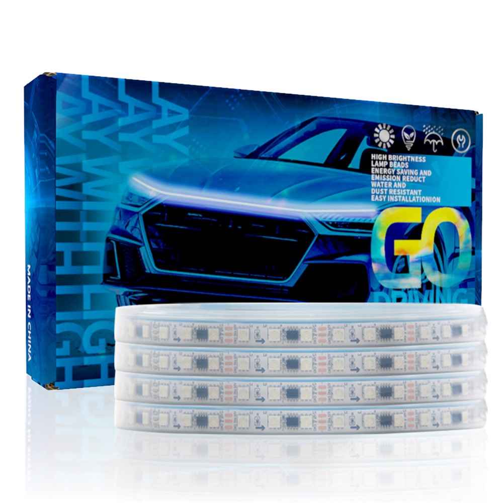 G15 1.5m Car Led Lights Exterior RGB Hood Light Strip Waterproof Headlight Dynamic RGB Exterior Car Strip Lights