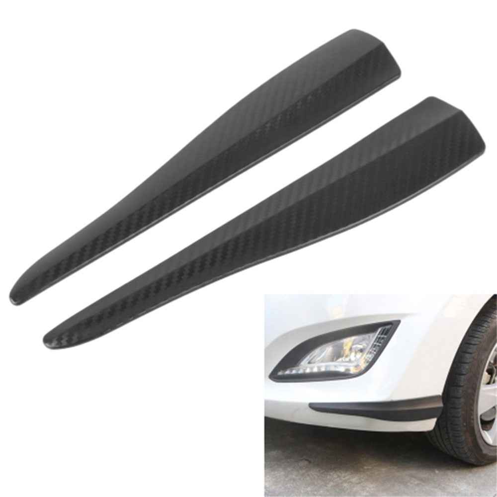 1 Pair Carbon Fiber Texture Car Front Bumper Protectors Anti-Collision Adhesive Silicone Strips, Size L - Black