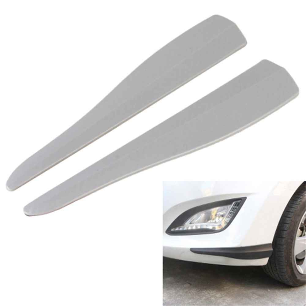 1 Pair Carbon Fiber Texture Car Front Bumper Protectors Anti-Collision Adhesive Silicone Strips, Size L - Grey