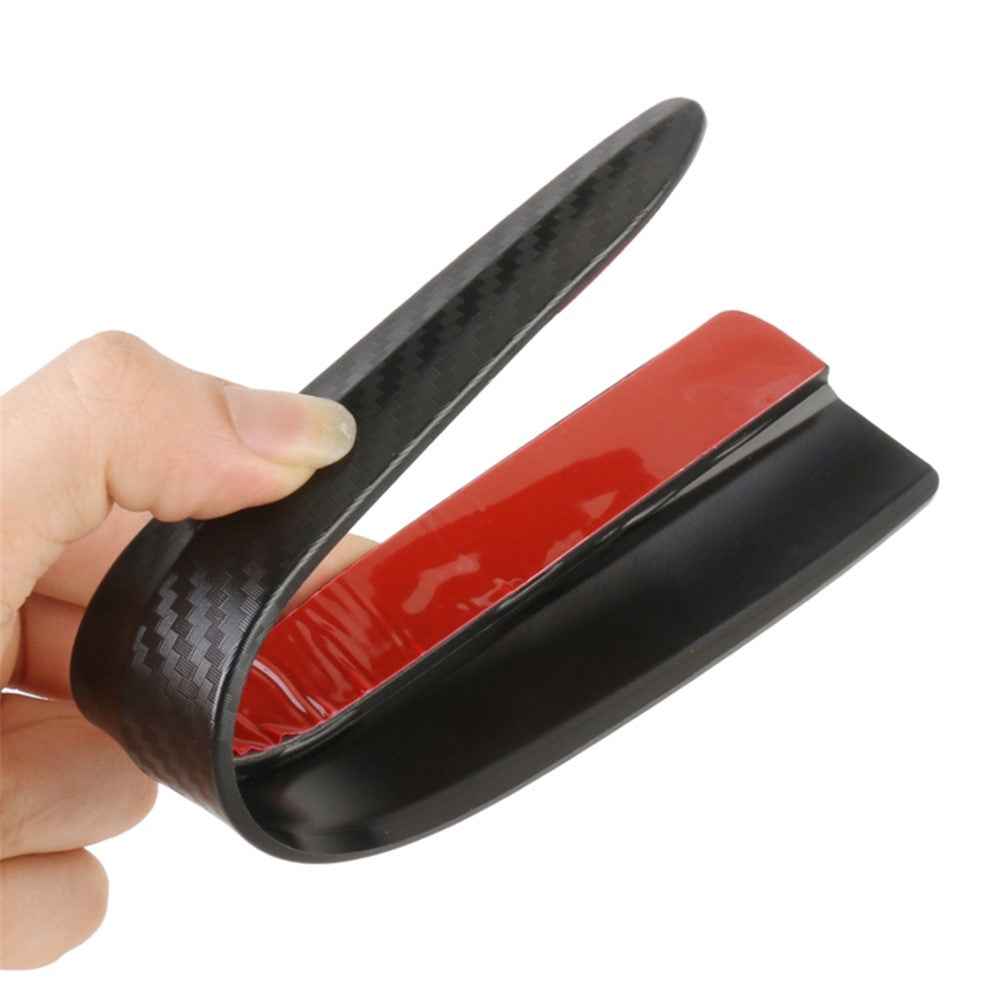 1 Pair Car Front Bumper Protective Strips Carbon Fiber Texture Anti-Collision Adhesive Silicone Strips, Size S - Black