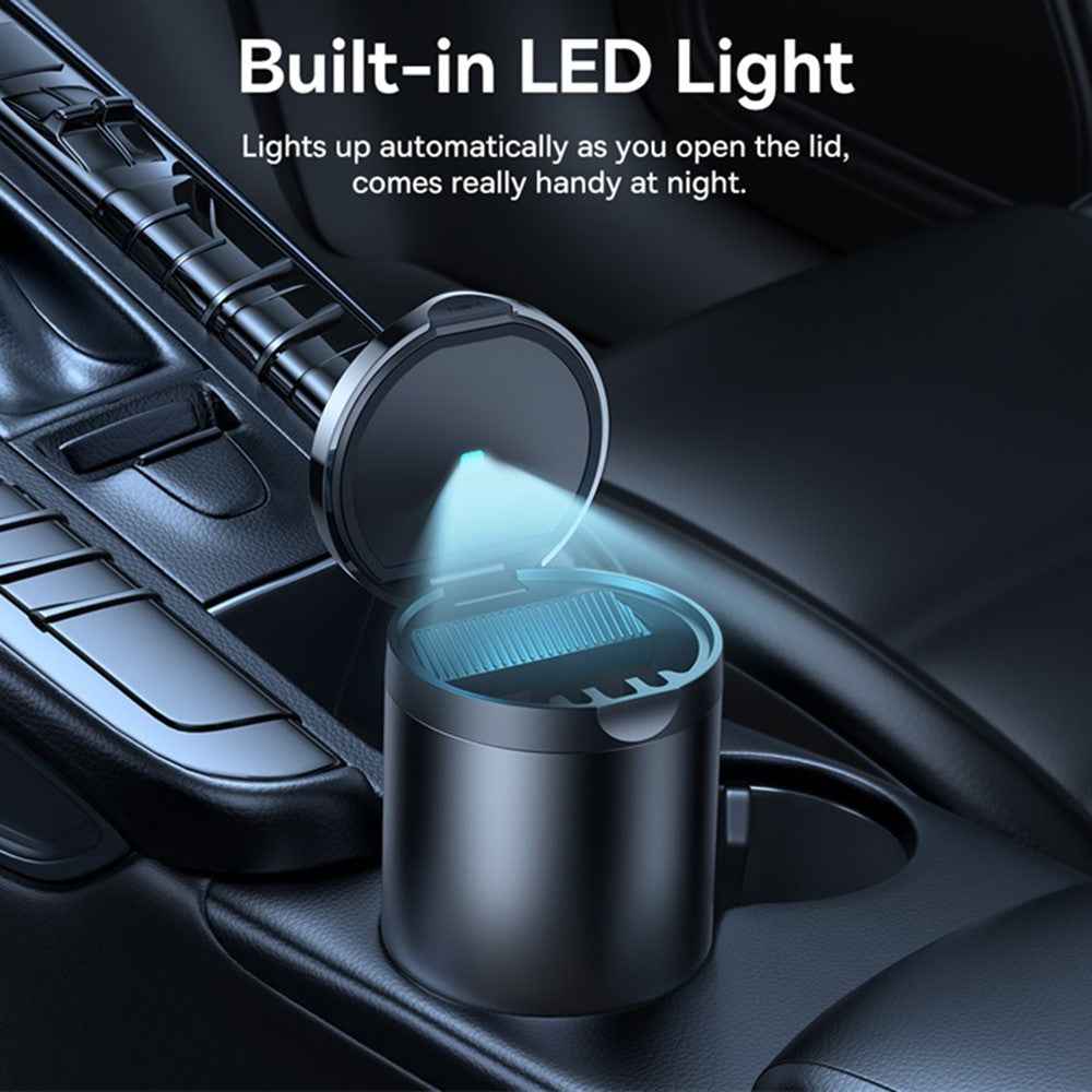 BASEUS Premium II Series Car Ashtray Aluminum Alloy Waterproof Car Ashtray Built-in LED Light - Black