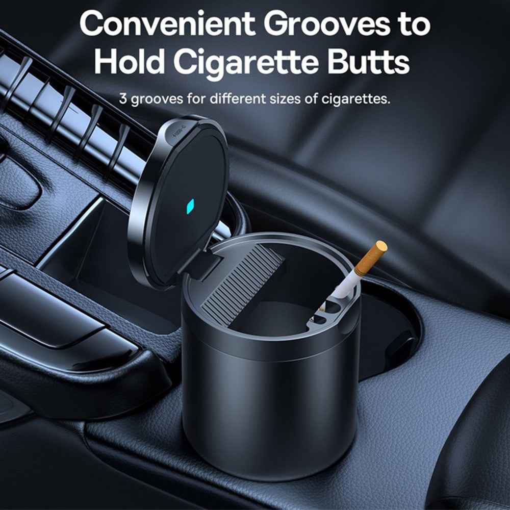BASEUS Premium II Series Car Ashtray Aluminum Alloy Waterproof Car Ashtray Built-in LED Light - Black