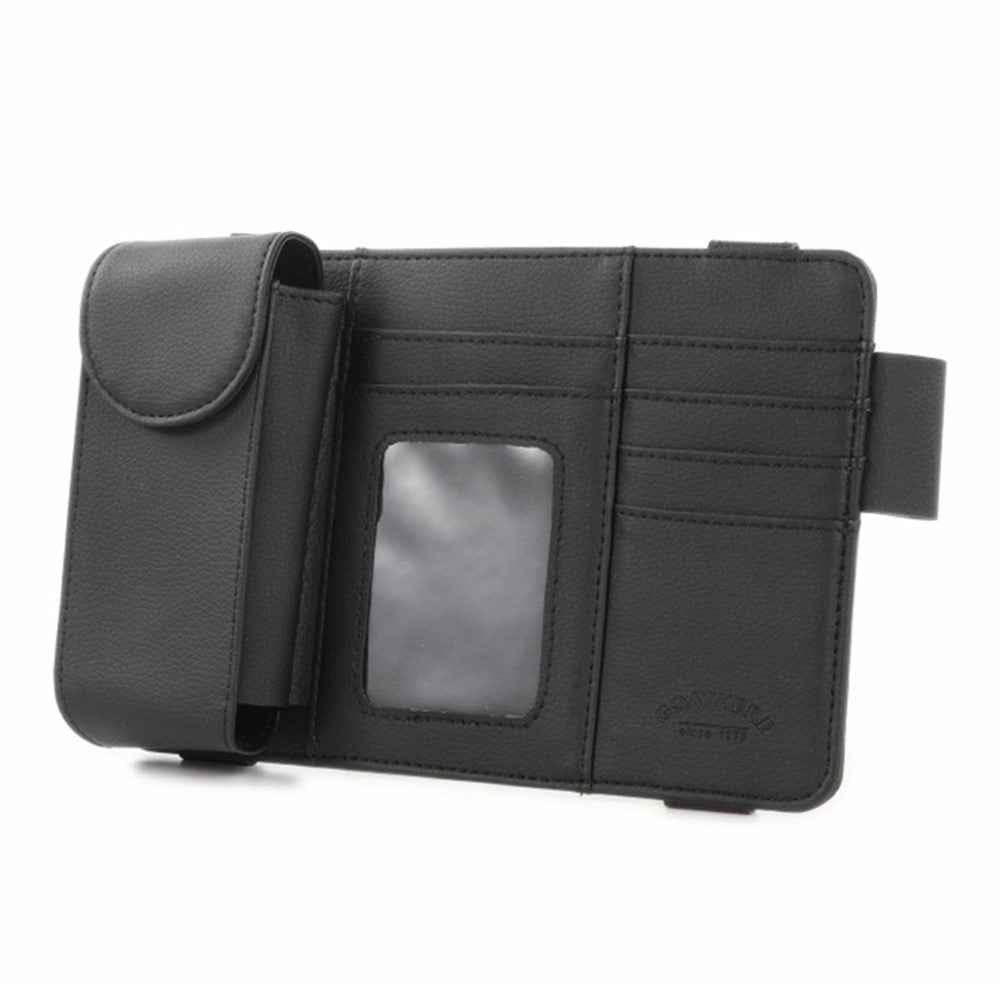 GOATHERD Car Sun Visor Microfiber Leather Storage Bag Driver License Cards Glasses Holder Bag - Black