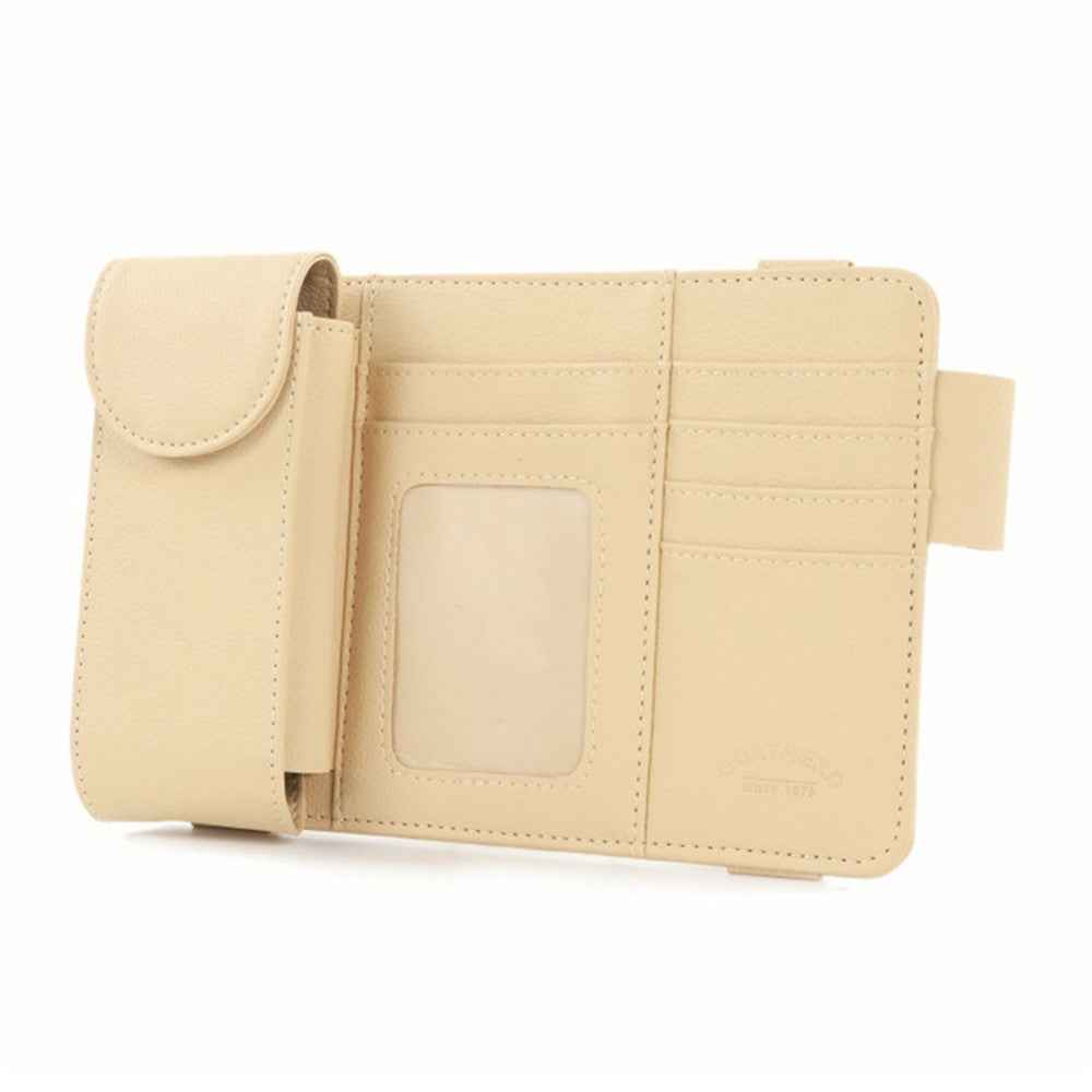 GOATHERD Car Sun Visor Microfiber Leather Storage Bag Driver License Cards Glasses Holder Bag - Beige