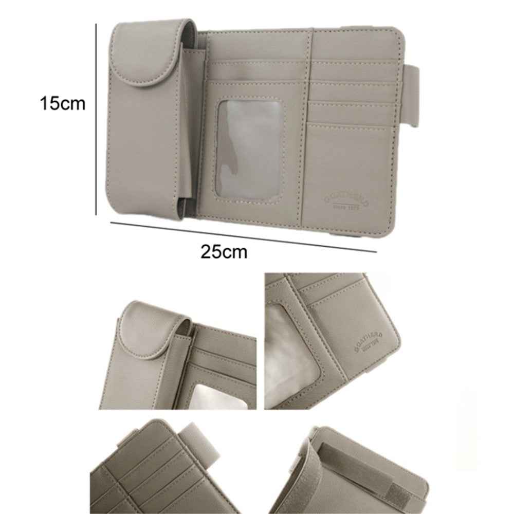 GOATHERD Car Sun Visor Microfiber Leather Storage Bag Driver License Cards Glasses Holder Bag - Beige