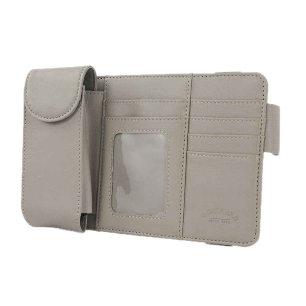GOATHERD Car Sun Visor Microfiber Leather Storage Bag Driver License Cards Glasses Holder Bag - Grey