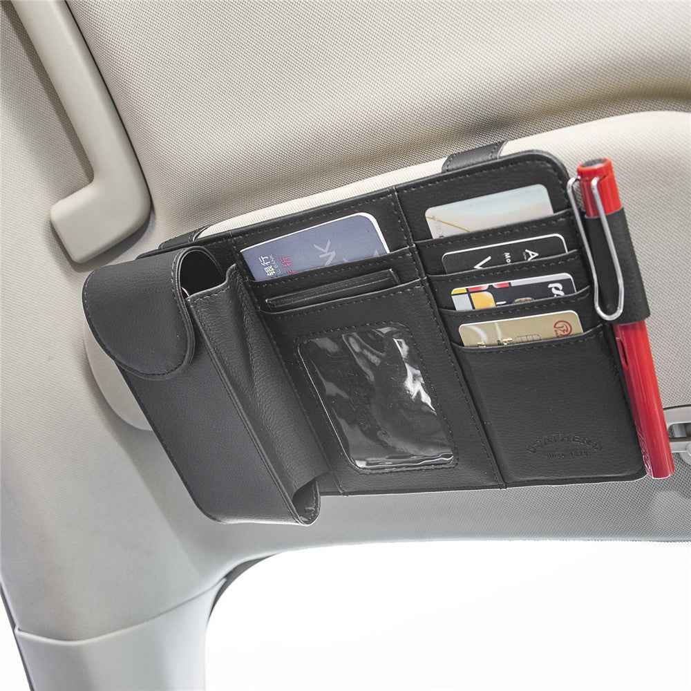 GOATHERD Car Sun Visor Microfiber Leather Storage Bag Driver License Cards Glasses Holder Bag - Grey
