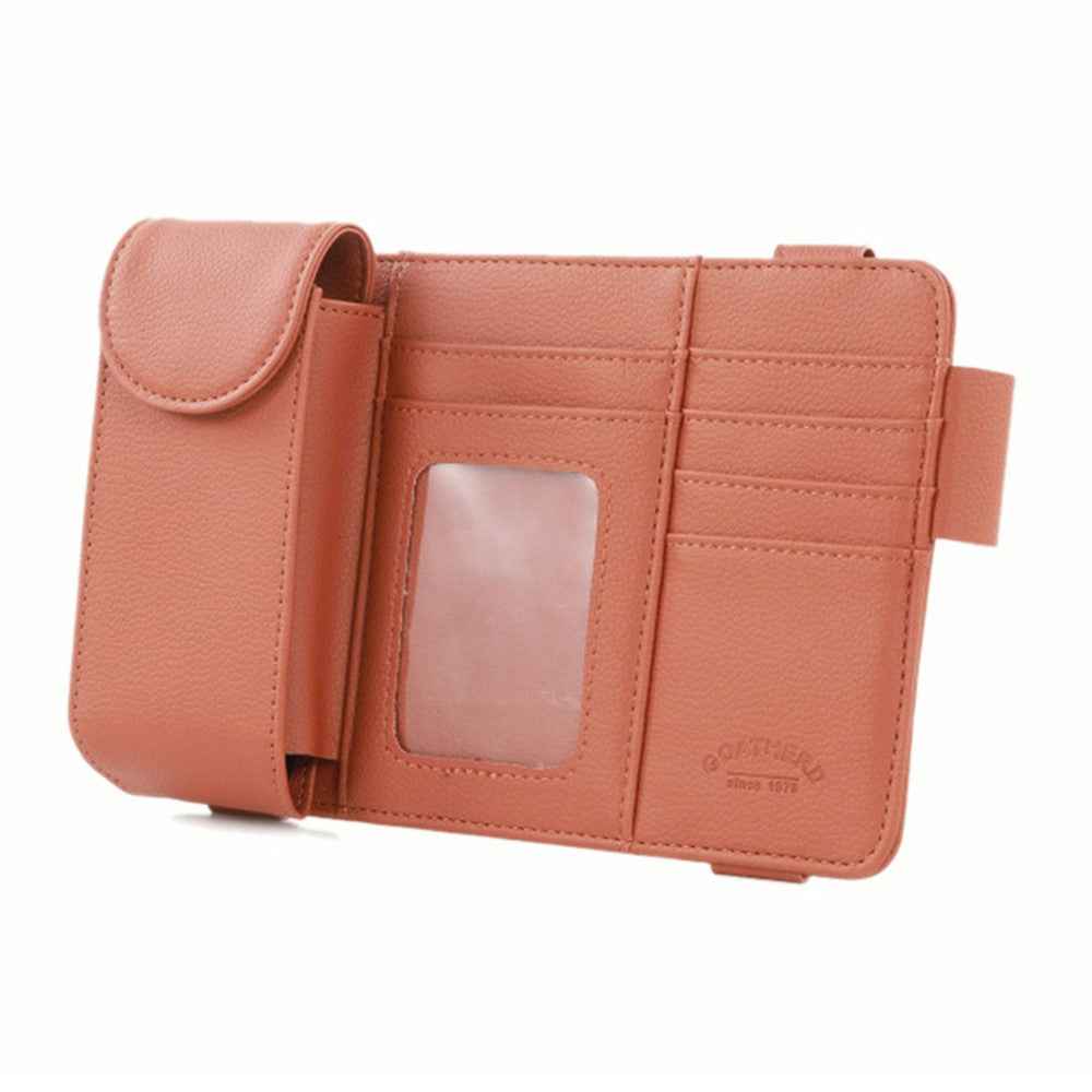 GOATHERD Car Sun Visor Microfiber Leather Storage Bag Driver License Cards Glasses Holder Bag - Brown