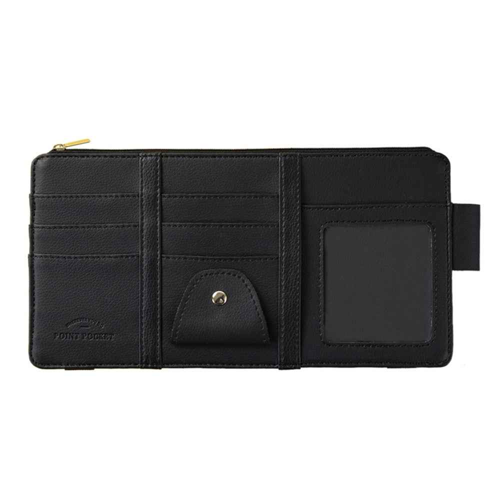 Car Sun Visor Zipper Pocket Storage Bag Microfiber Leather Cards Glasses Phone Holder Bag - Black
