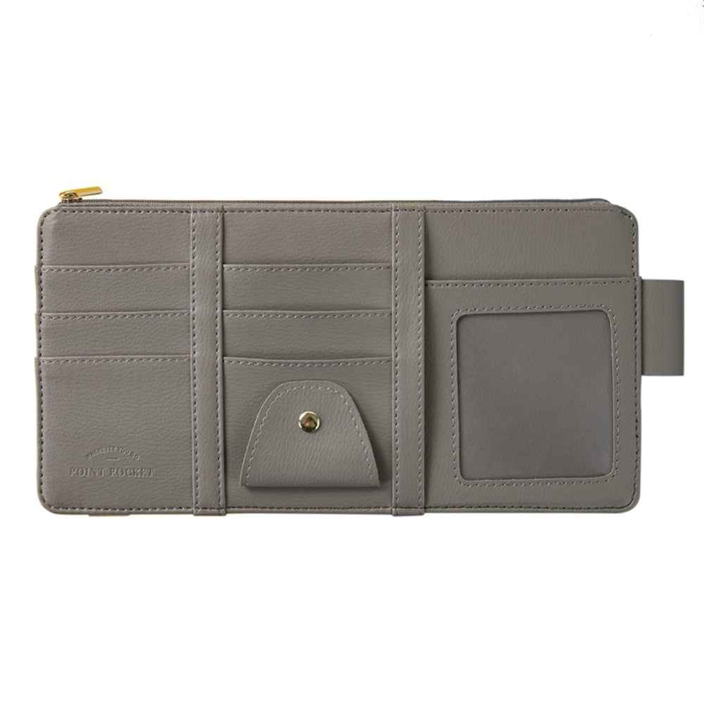 Car Sun Visor Zipper Pocket Storage Bag Microfiber Leather Cards Glasses Phone Holder Bag - Grey