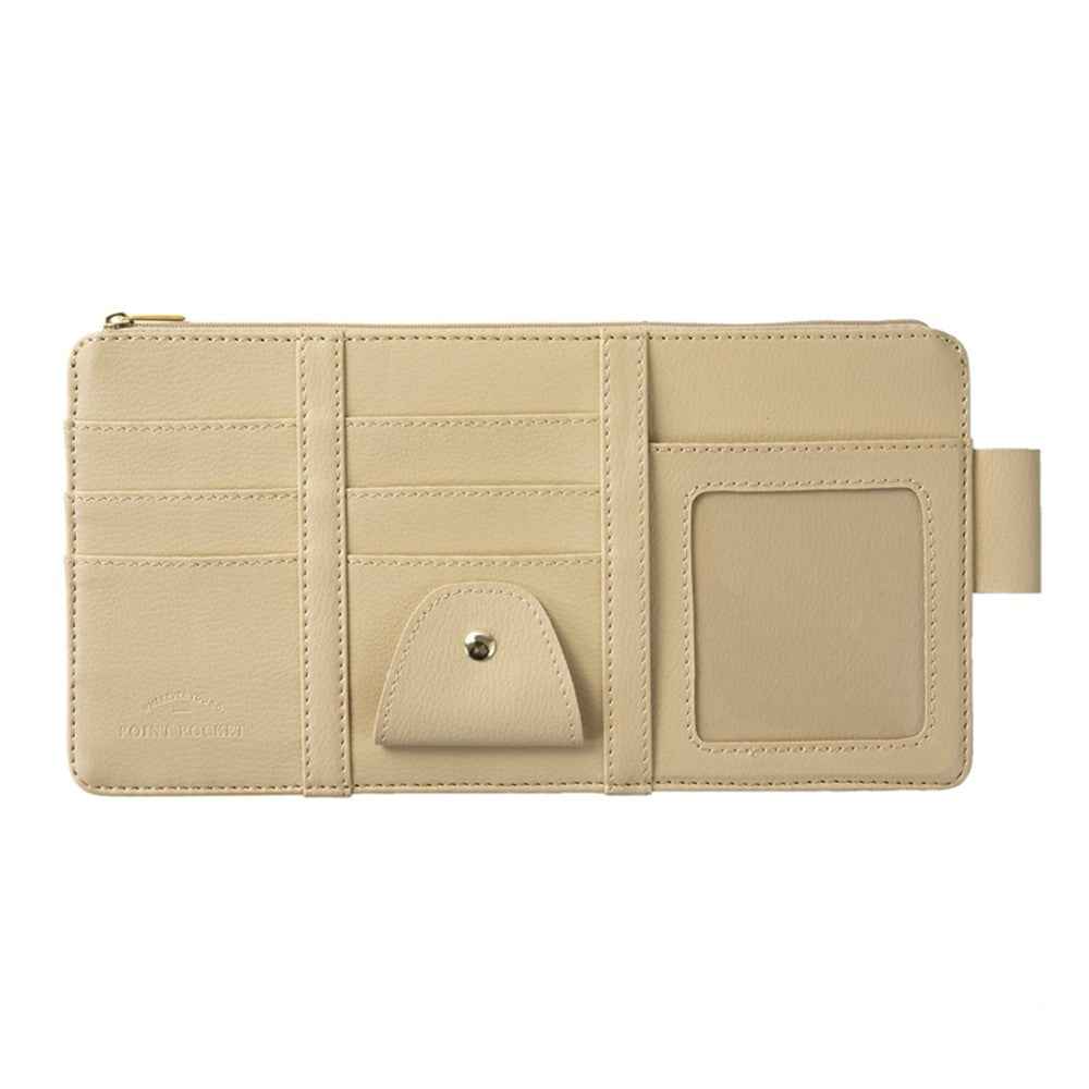 Car Sun Visor Zipper Pocket Storage Bag Microfiber Leather Cards Glasses Phone Holder Bag - Beige