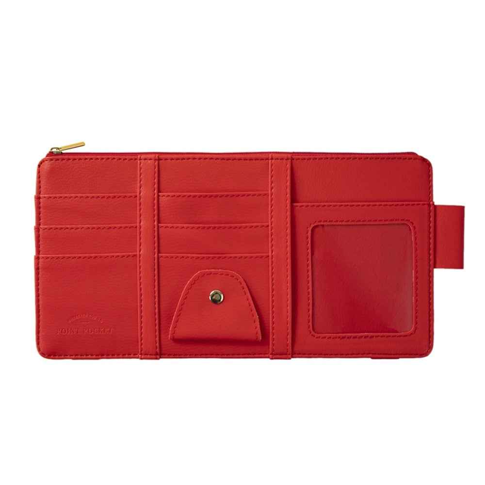 Car Sun Visor Zipper Pocket Storage Bag Microfiber Leather Cards Glasses Phone Holder Bag - Red