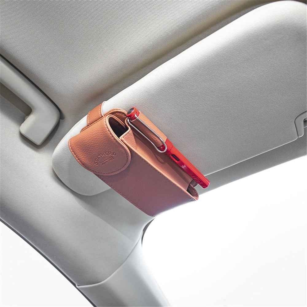 GOATHERD Car Sun Visor Mount Microfiber Leather Sunglasses Storage Bag Glasses Holder Pouch - Brown