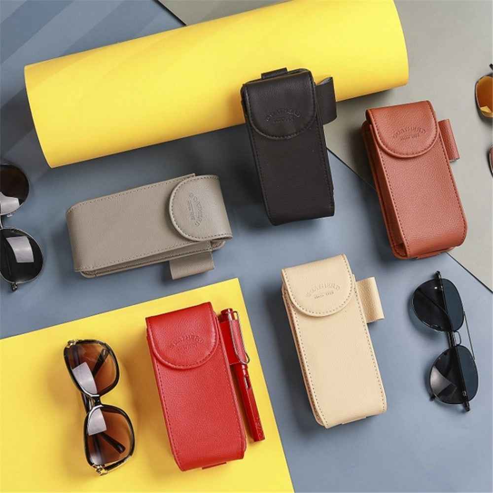 GOATHERD Car Sun Visor Mount Microfiber Leather Sunglasses Storage Bag Glasses Holder Pouch - Black