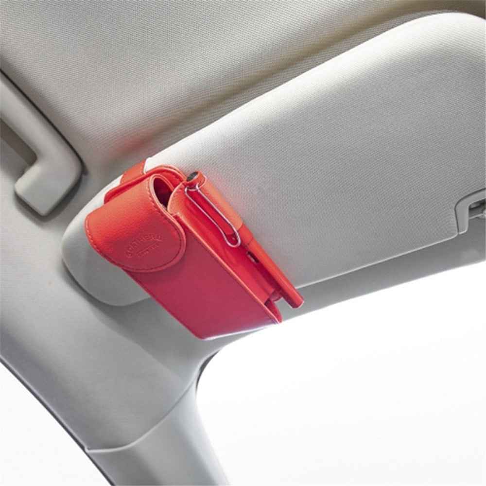 GOATHERD Car Sun Visor Mount Microfiber Leather Sunglasses Storage Bag Glasses Holder Pouch - Red