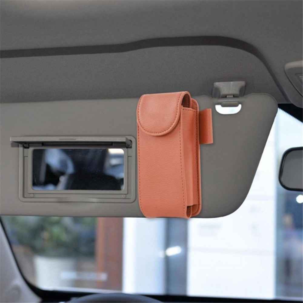 GOATHERD Car Sun Visor Mount Microfiber Leather Sunglasses Storage Bag Glasses Holder Pouch - Grey