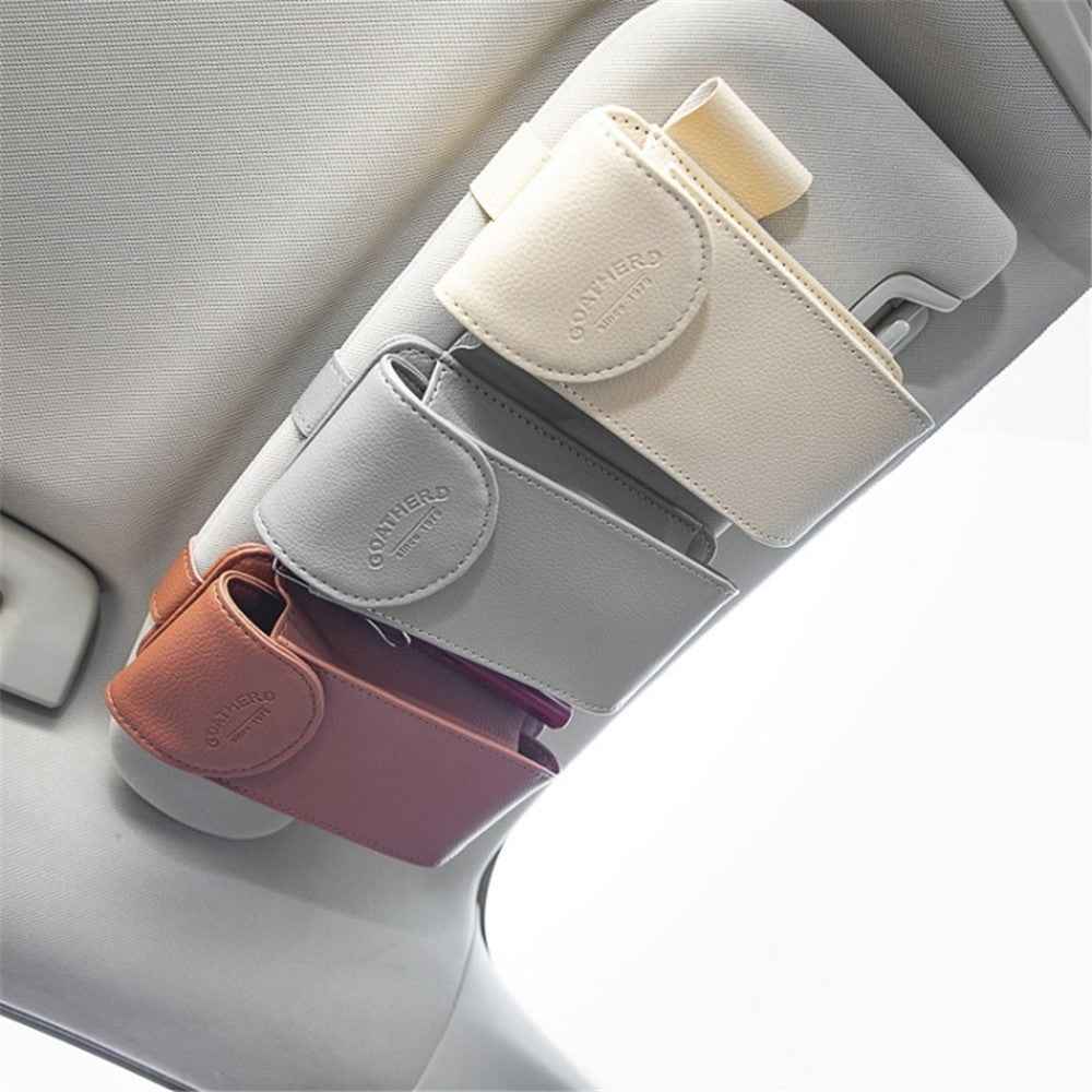 GOATHERD Car Sun Visor Mount Microfiber Leather Sunglasses Storage Bag Glasses Holder Pouch - Grey