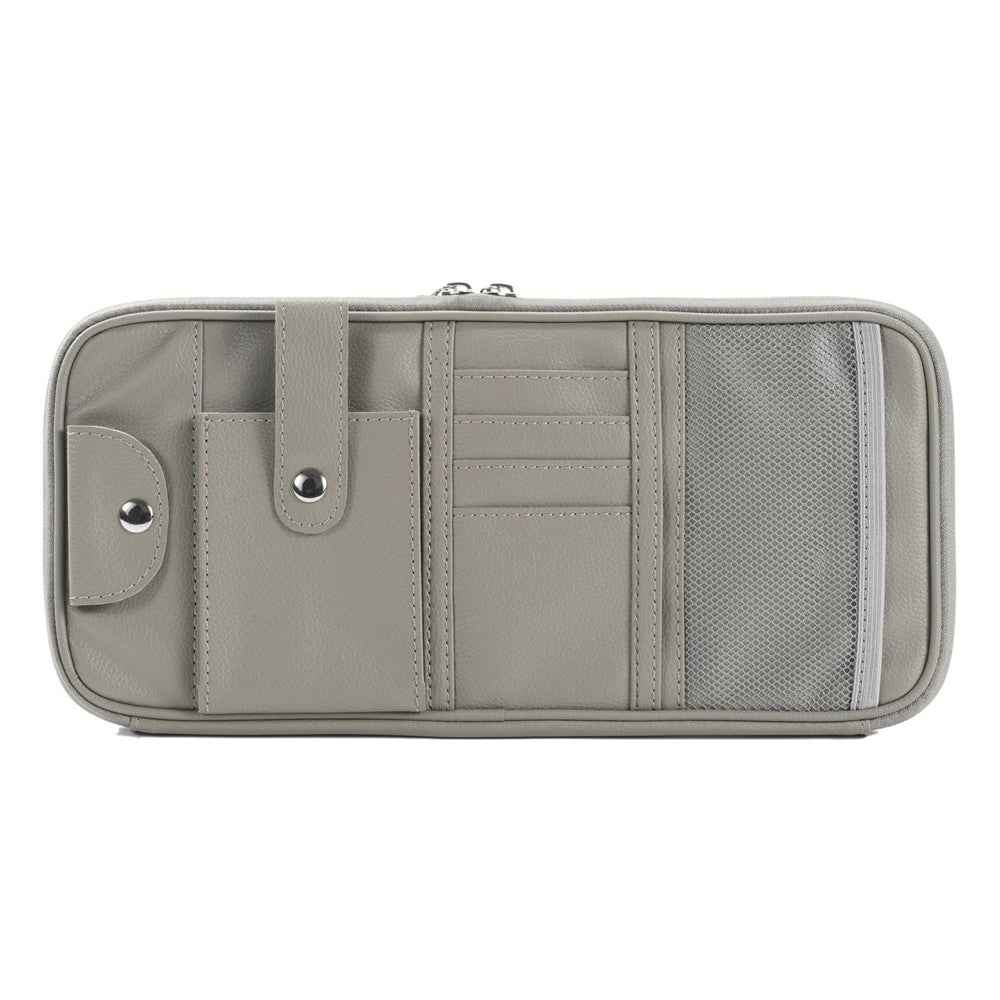 Car Sunshade Storage Bag Multi-Pockets Sunglasses Cards Pen Organizer Microfiber Leather Pouch - Grey
